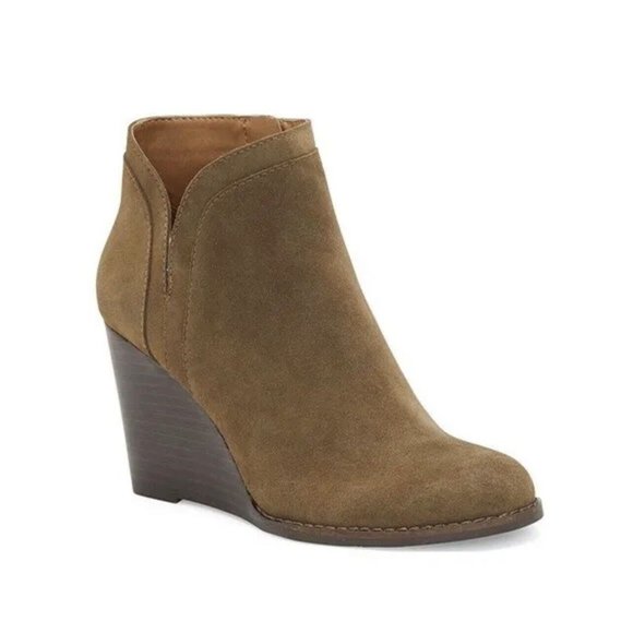 Lucky Brand Shoes - Lucky Brand women Yimina antique green suede booties wedge 6.5M NWOB